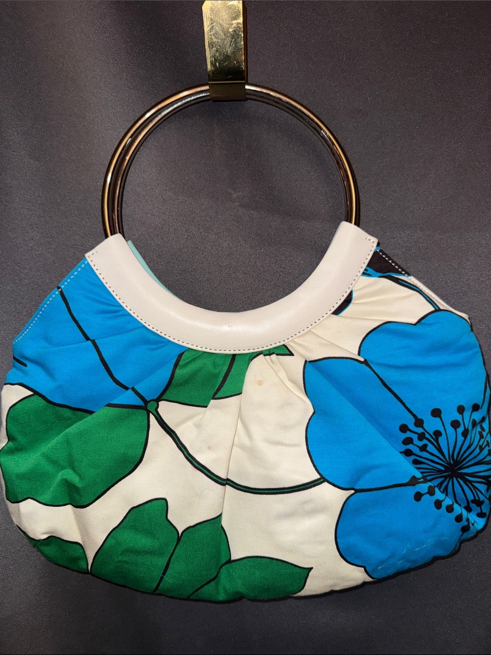 Banana Republic Y2K vintage Floral Ring-Handle Clutch in Blue, Green & White - Picture 7 of 12